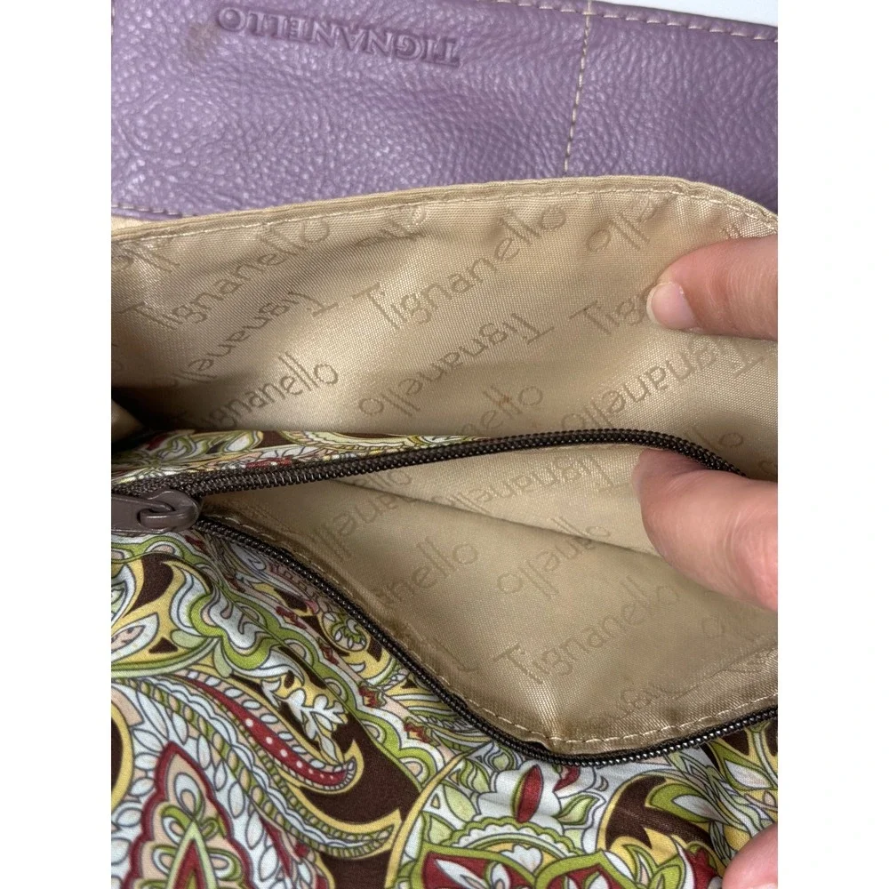 Tignanello Purple Pebbled Leather Tri-Fold Wallet with Exterior Zip Pocket
